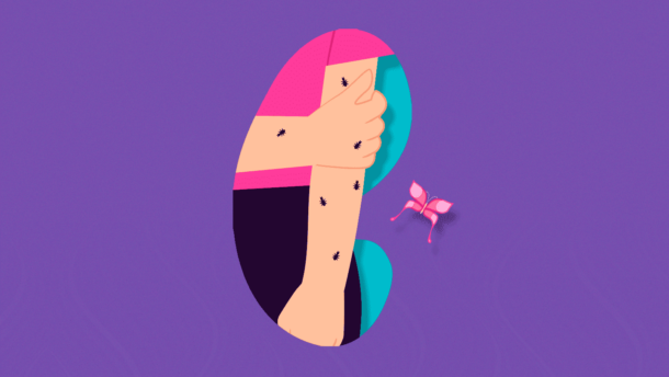 Vector de brazo y figuras de hormigas sobre el mismo