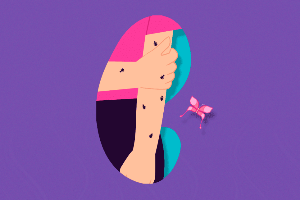 Vector de brazo y figuras de hormigas sobre el mismo