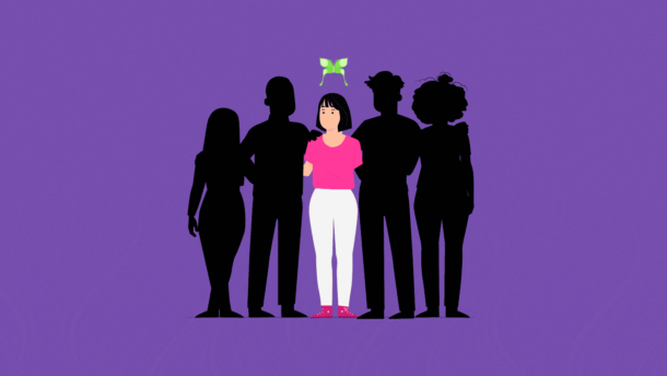 Vector de personas, 4 siluetas y 1 a color
