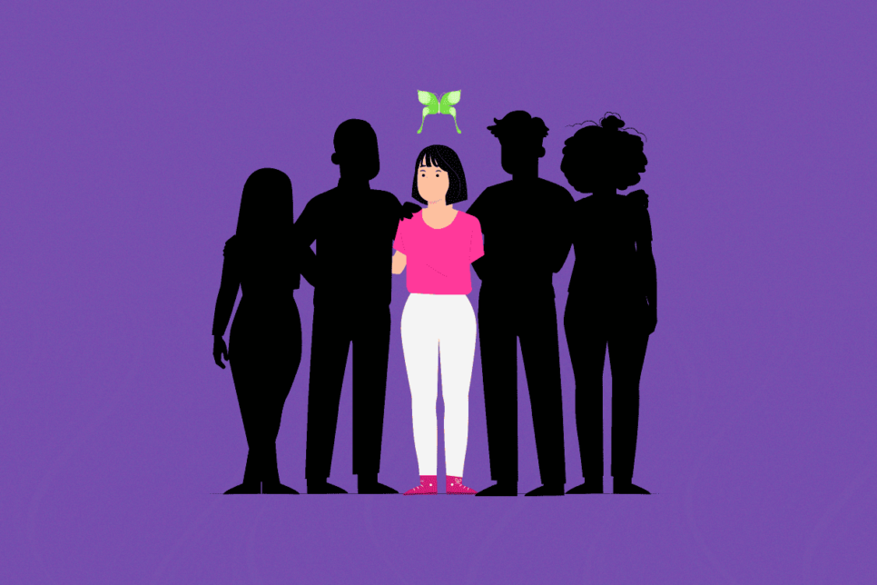 Vector de personas, 4 siluetas y 1 a color